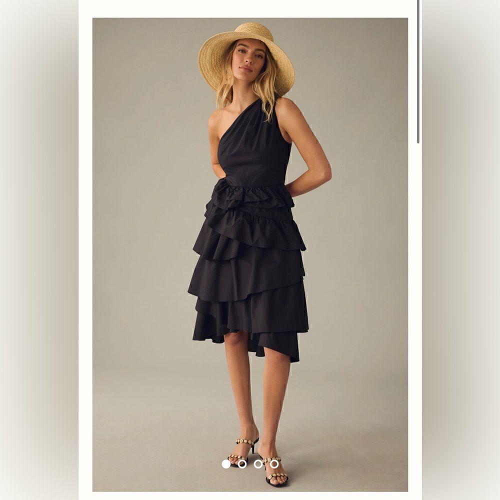 Anthropologie One-Shoulder Tiered Midi Dress Size 12